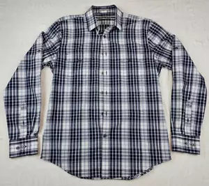 Express Fitted Button Up Long Sleeve Shirt Blue White Plaid - See Pics & Descrip - Picture 1 of 19
