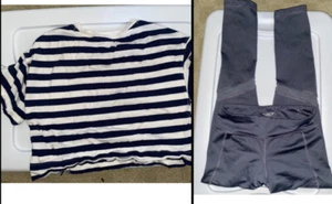 Old Navy Girls 8 Medium Outfit Active Leggings And Striped Top Black White - Picture 1 of 12