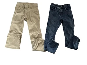 Childrens Place Wrangler Jeans Boys 10 Stretch Straight Jeans Lot Of 2 Blue Tan - Picture 1 of 6