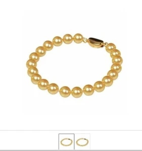new gorgeous AAA+ 9-10mm south sea gold pearl bracelet 7.5-8" NICE LADY 925s - Picture 1 of 4