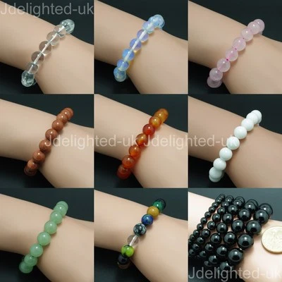 Natural Mixed Gemstone 8mm Round Beads Handmade Stretchy Bracelet Healing Reiki - Image 1 of 4