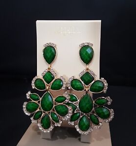 AMRITA SINGH GOLD PLATED EVER GREEN RESIN CRYSTAL STATEMENT EARRINGS NWT