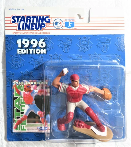 1996 KENNER STARTING LINEUP IVAN RODRIGUEZ FIGURE TEXAS RANGERS w/ Card Cover