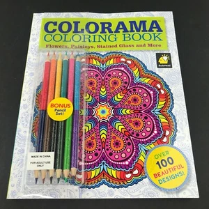 Colorama Adult Coloring Book with Pencils Flower Paisley Stained Glass NEW NOS - Picture 1 of 12
