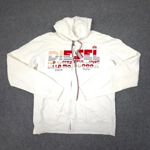 DIESEL Jumper Mens 2XLARGE White Long Sleeve Full Zip hoodie Winter Size 2XL - Picture 1 of 11