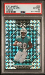 Panini Mosaic De'Von Achane Mosaic Prizm Rookie RC 2023 Devon Dolphins PSA 10 - Imagen 1 de 4