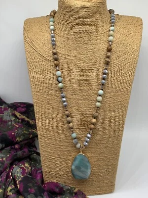 Fashion semi precious stone 18 inch Amazonite jasper Natural Pendant Necklace Foto 1 de 4