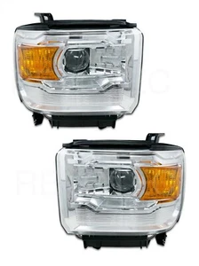 14-15 GMC Sierra 1500 2015 2500HD 3500HD Projector Headlights Chrome RH+LH - Picture 1 of 4