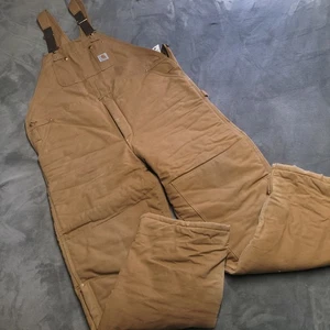 Vtg Carhartt Overalls R03 BRN Insulated Double Knee 44x34 Made USA Duck Canvas - Picture 1 of 14