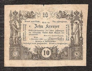 AUSTRIA  10 Kreuzer  1860  F  P:A93  VF - Picture 1 of 2