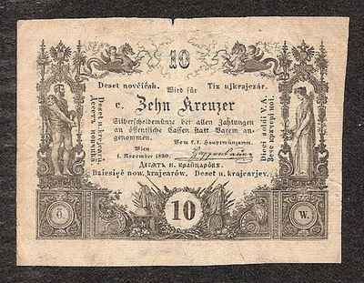 AUSTRIA  10 Kreuzer  1860  F  P:A93  VF - Image 1 of 2