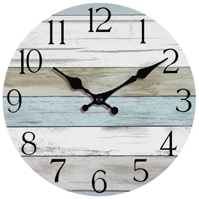 Silent Non Ticking Wooden Wall Clock Battery Operated, Rustic Vintage Style - Image 1 of 4