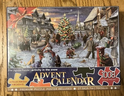 NEW - Advent Calendar 1008 Piece Puzzle +Poster "activity in the snow" - Image 1 of 4