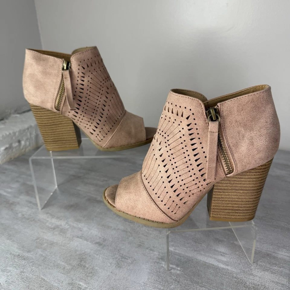 Botas Qupid para mujer 5,5 informales cremallera lateral punta abierta botín rosa claro Foto 1 de 4