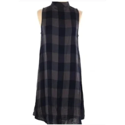 Anthropologie Cloth & Stone Dress Womens Small Blue Plaid Mock Neck Mini Cotton - Image 1 of 4