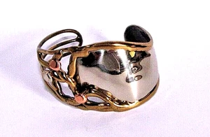 ALAMO Cuff Bracelet SMALL Wide Gold & Silver Metal Vintage Artisan - Picture 1 of 11