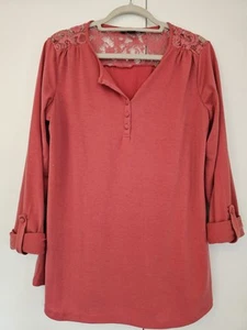 Primark Coral Three Quarter Roll Up Sleeve Lace Shoulder Medium 12/14 - Picture 1 of 10