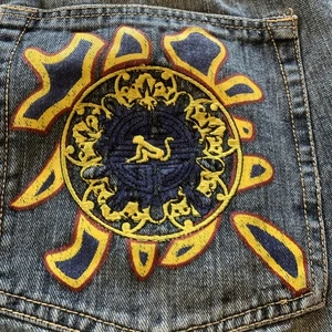 Vtg Drunknmunky Jorts Jean Shorts Sz 40 Blue Baggy Y2K Skater Embroidered - Picture 1 of 14