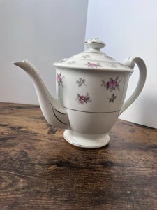 Noritake Rosette Japan Floral Pink & Platinum Tea Pot With Lid - Picture 1 of 6