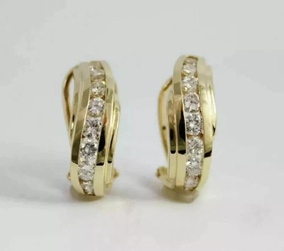 2Ct Round Cut Lab-Created Diamond Hoop Huggie Earrings 14K Yellow Gold Plated - Image 1 of 4
