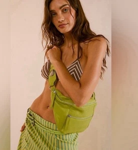 Free People Wilder Embellecido Cuero Eslinga Verde Lima Concho Correa Boho Retro - Imagen 1 de 21