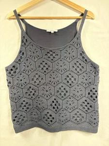 Splendida canotta donna taglia L grigio blu maglia uncinetto senza maniche foderata cami - Foto 1 di 10