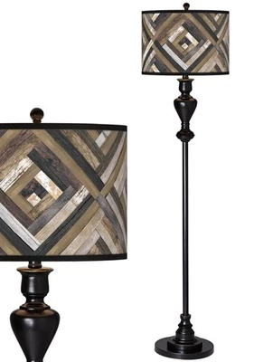 Lámpara de pie Giclee Glow 58" de alta carpintería diamantes pantalla bronce negro Foto 1 de 4