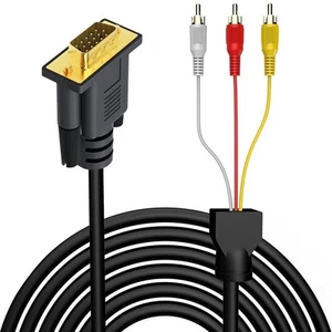 VGA to RCA Cable,VGA Male Plug 15 Pin to 3 RCA Audio AV Cable Adapter for HDTV - Picture 1 of 7