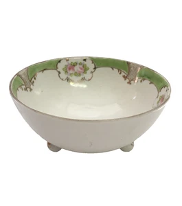 Antiguo tazón de mayonesa nipón nuez caramelo plato rosas 3 patas sol naciente años 20 - Imagen 1 de 8