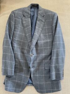 Paul Stuart Luxurious Cashmere Windowpane Check Jacket in Blue Size 42 R $3495