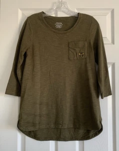 Chicos Tunic Top Womens 0 Green Slub Ultimate Tee 3/4 Sleeve Embroidered Bee - Picture 1 of 10