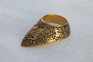 old Mughal Islamic ottoman jungle hunting gold damascened archery's thumb ring - Picture 1 of 24