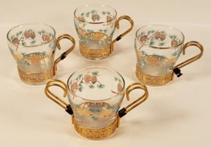 Vintage Libby Set of 3 Mugs +Sugar Turquoise Pinecones Gold Greek Key  A36 - Imagen 1 de 6