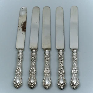 Floral (1902) by Wallace Silverplate 9 5/8" Set di 5 coltelli da tavola senza monogramma - Foto 1 di 8