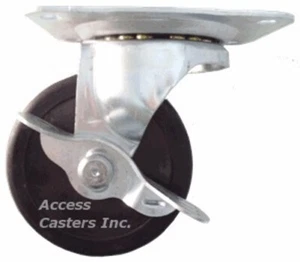 3PUSRSB 3" Swivel Plate Caster with Brake, Soft Rubber Wheel, 125 lbs Capacity - Picture 1 of 2