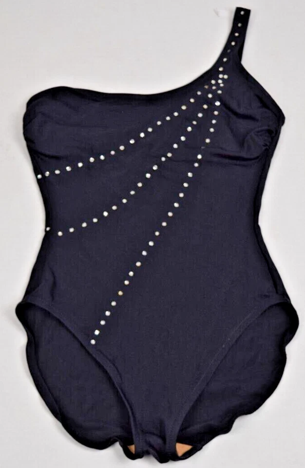 Traje de baño vintage DeWeese talla 10/32 S/M años 60 negro estrás rayas 1 hombro Foto 1 de 4