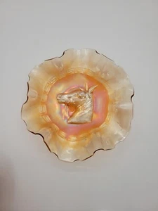 Antique Dugan Pony Bowl Marigold Carnival Glass 8.5" - Picture 1 of 6