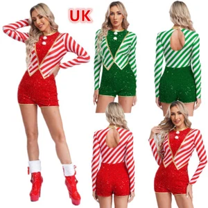 Womens Costume Outfits Jumpsuit Candy Cane Christmas Performance Xmas Outfits - Picture 1 of 33