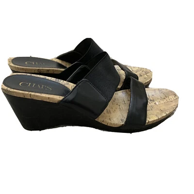 Sandalias sin cordones Chaps para mujer 7,5 negras corcho cama plataforma cuña tacón zapatos formales Foto 1 de 4
