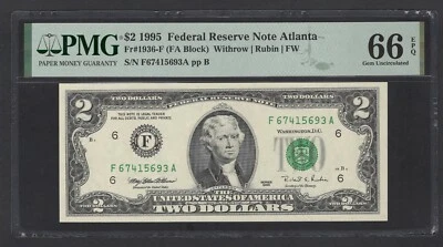 United States-Federal Reserve 2 Dollars 1995 Fr#1936-F (FA Block) UNC Grade 66 - Image 1 of 2