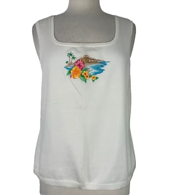Camiseta sin mangas vintage Lauren Ralph Lauren blanca bordada con flores talla XL Foto 1 de 4