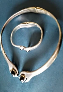 RARE FIND Vintage TAXCO STERLING SILVER HINGED NECKLACE AND BRACELET - Picture 1 of 24