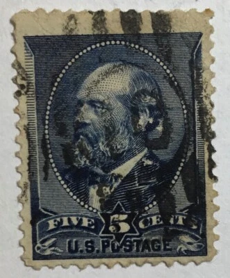 US Scott #216 Garfield 5 centavos índigo usado   Foto 1 de 2