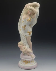 EMBLEMATIC OF NIGHT AFTER JAMES PRADIER NYMPHE MIT CHERUB FIGUR 12 ZOLL ANTIK - Bild 1 von 10