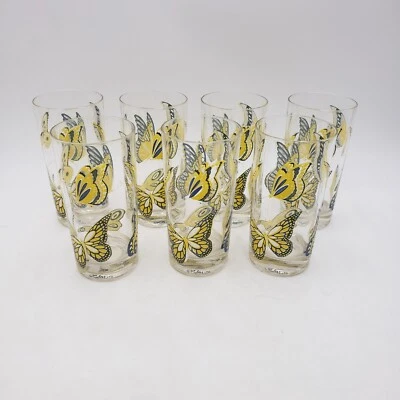 Set of 7 Vintage Culver Highball Drinking Glasses | MCM Butterfly Design | Wear - Image 1 of 4