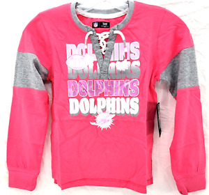 NEW Miami Dolphins NFL Team New Era Pink LS Lace Up Shirt Youth Girls 7/8