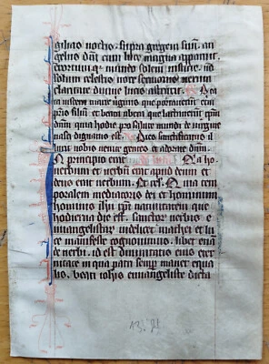 Original Manuscript Leaf on Vellum Prayerbook Fine Initials (I) - 1450 - Image 1 of 2