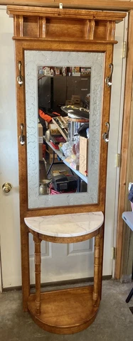 Vintage Italian Hall Tree With Mirror and Marble Top Cover