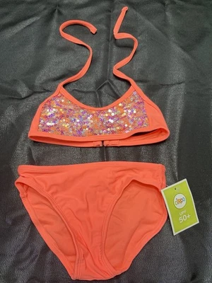 Circo H sequins  two Piece Swimming Suit Neon, Coral Size Girl XS 4/5 - Image 1 of 4