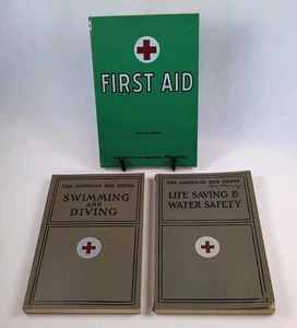 Vintage American Red Cross Book Lot - First Aid + Swimming/Diving + Life Saving - Picture 1 of 13